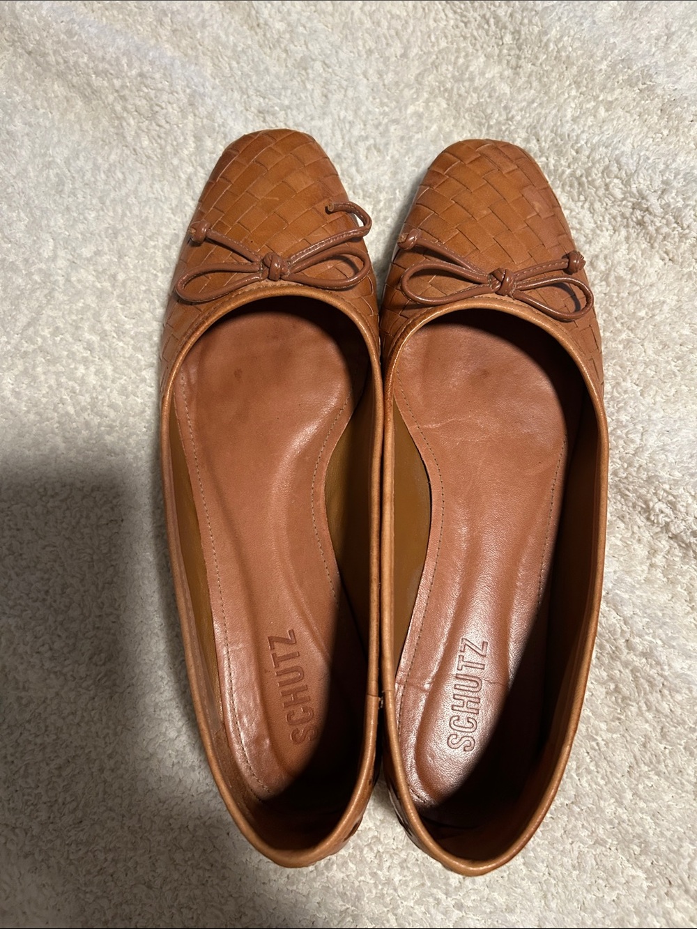 SCHUTZ Tan Woven Leather Ballet Flats
